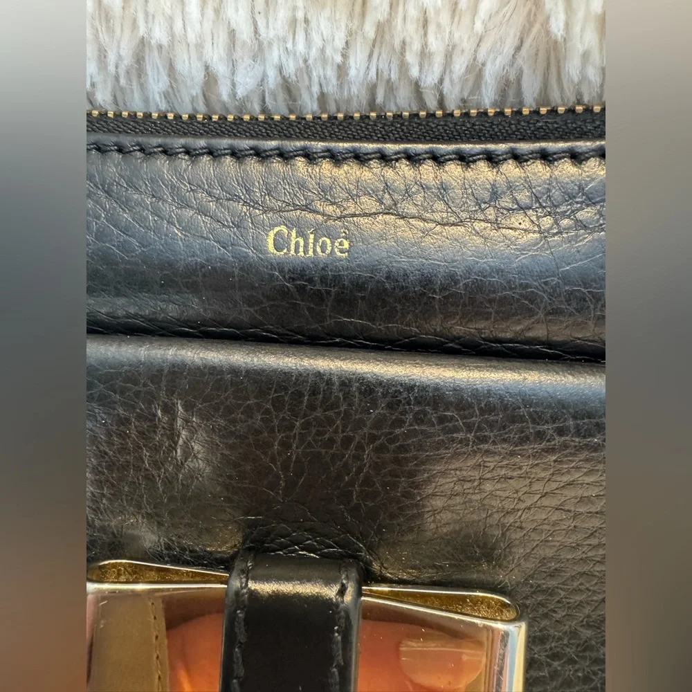 CHLOE Lily Continental Leather Bow Zip Wallet in Black - EUC